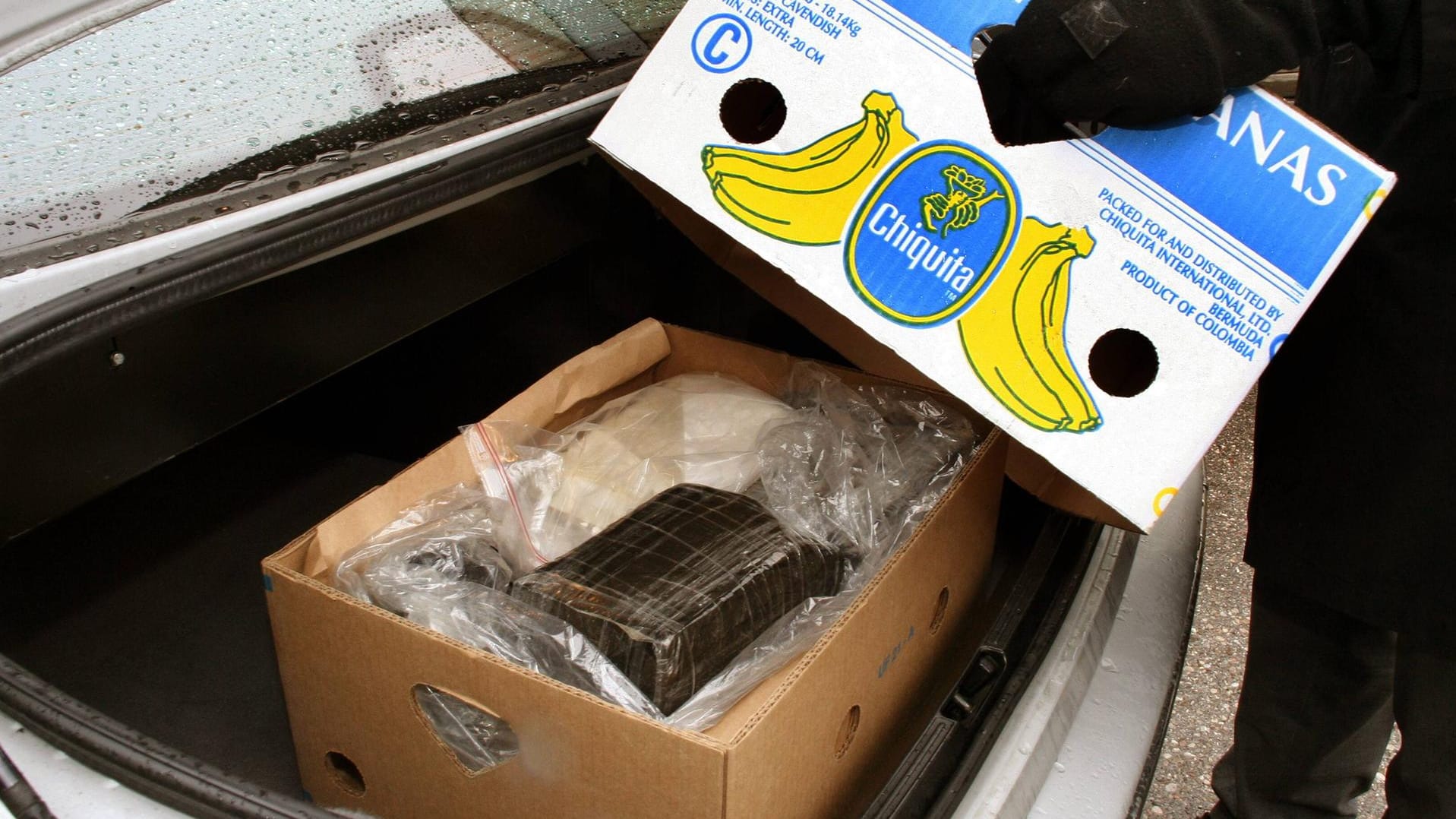 Kokain-Päckchen versteckt unter Bananenkisten aus dem Supermarkt