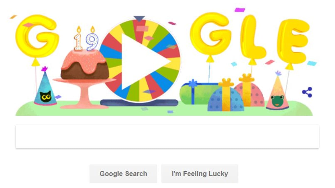 Zum 19. Geburtstag bietet Google Doodle ein Glücksrad mit zahlreichen Überraschungen an