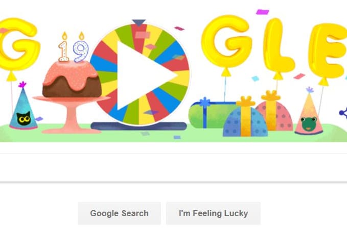 Zum 19. Geburtstag bietet Google Doodle ein Glücksrad mit zahlreichen Überraschungen an