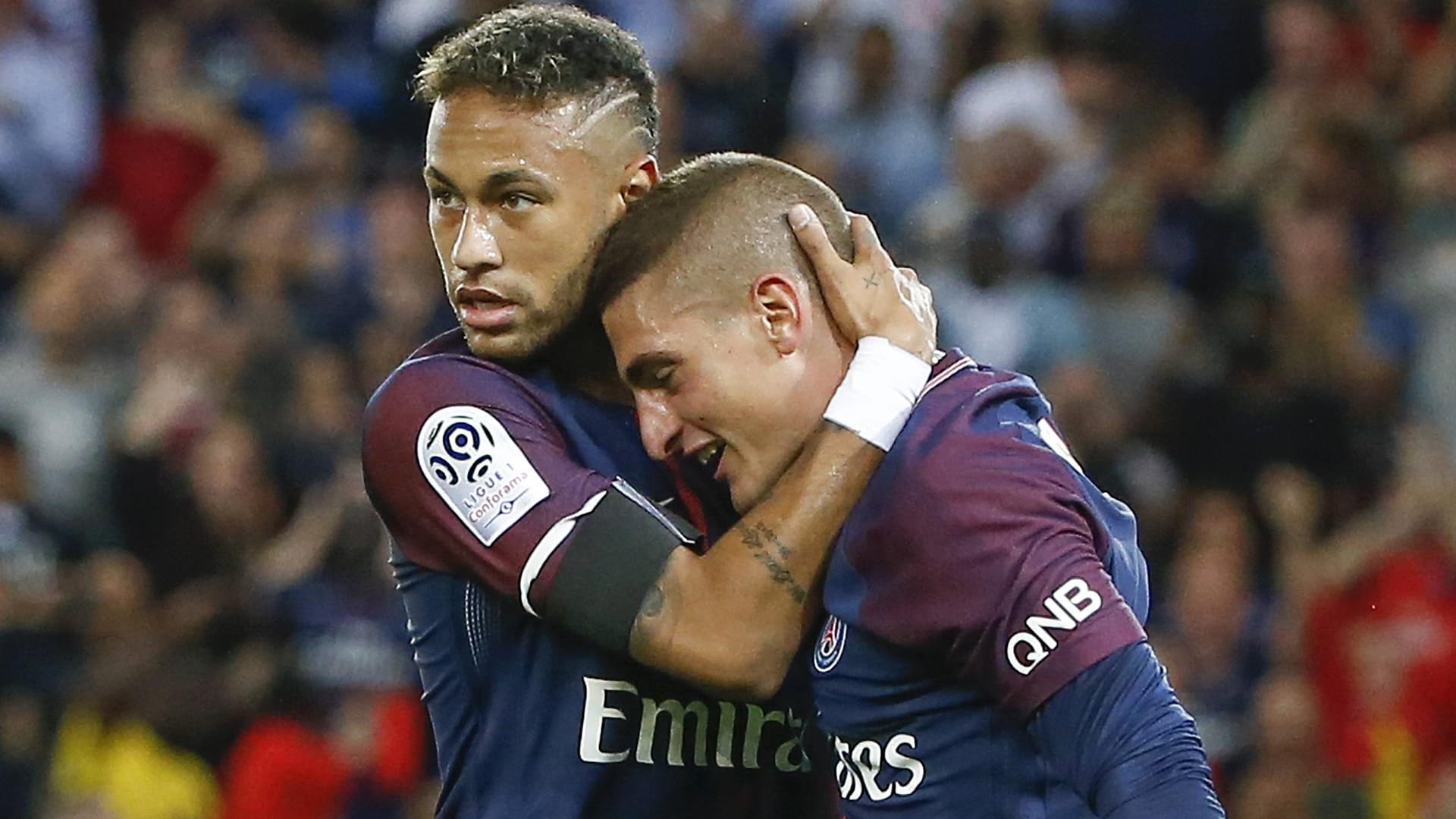 Neymar (l.) mit einem der - neben ihm - wichtigsten Spieler von Paris: Marco Verratti.