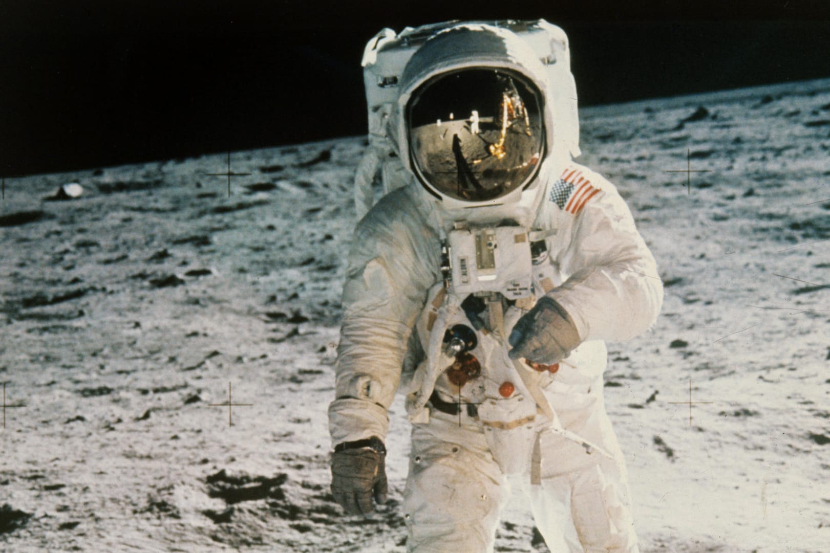 Der US-Astronaut Edwin Aldrin am 20.07.1969 auf der Oberfläche des Mondes.