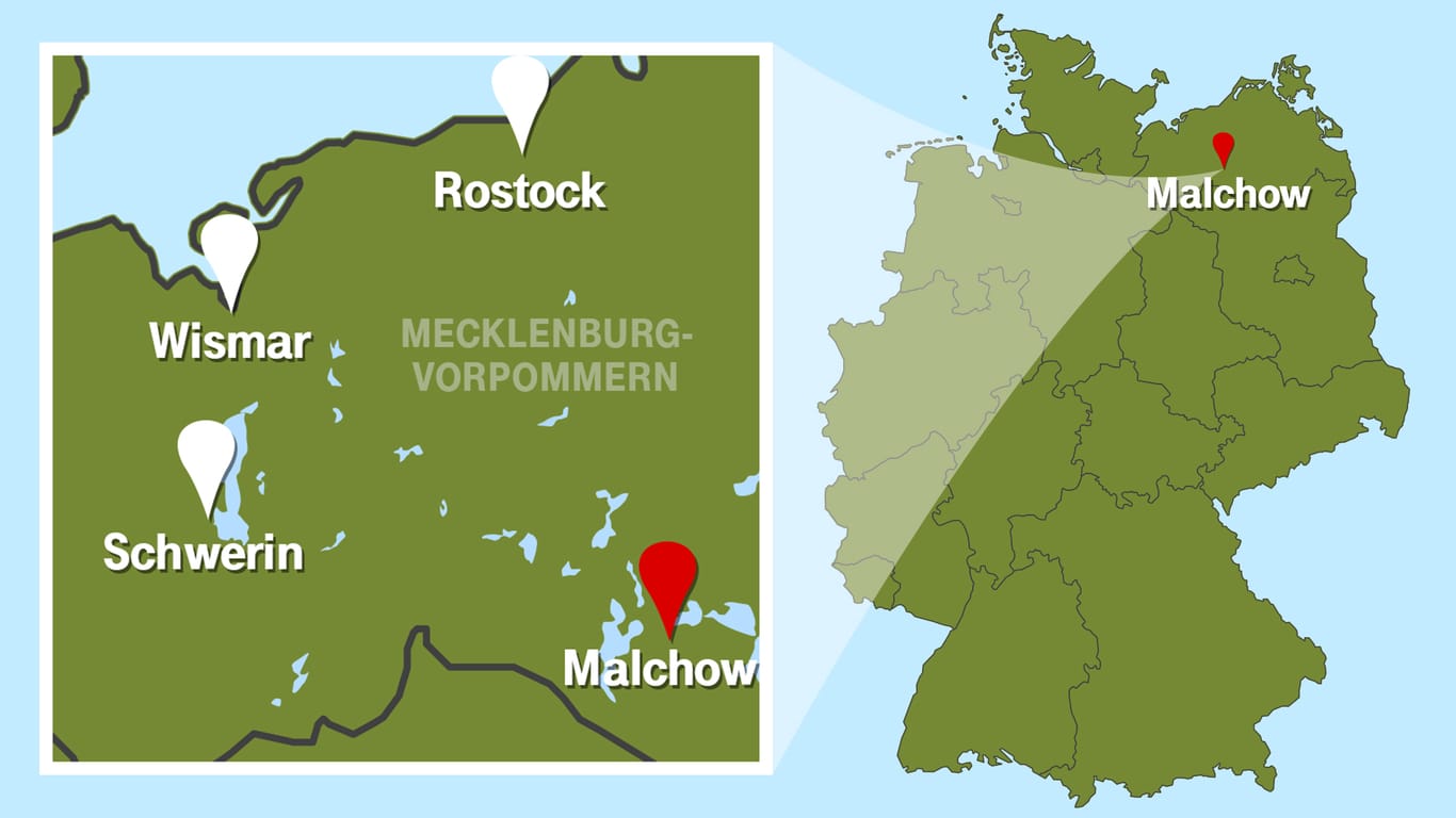 Malchow liegt an der Mecklenburgischen Seenplatte.
