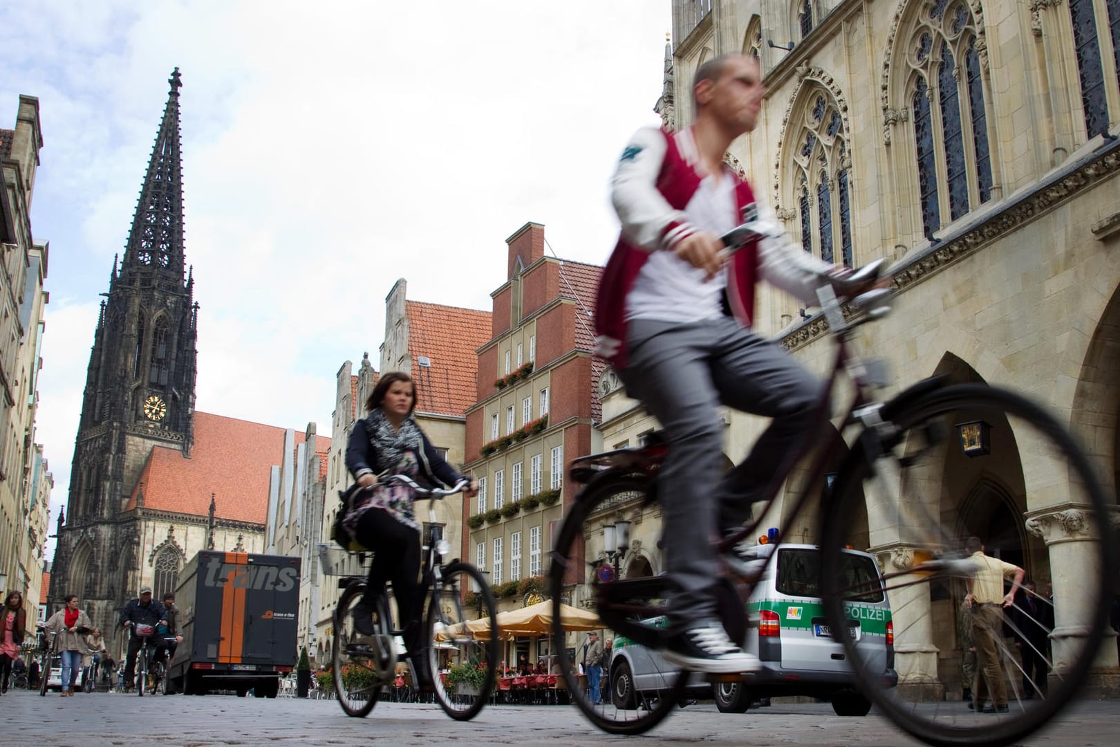 Radfahrer auf dem Prinzipalmarkt in Münster.