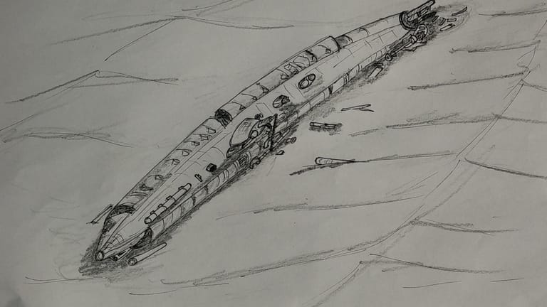 Die Zeichung illustriert die Lage des gesunkenen deutschen U-Boots.