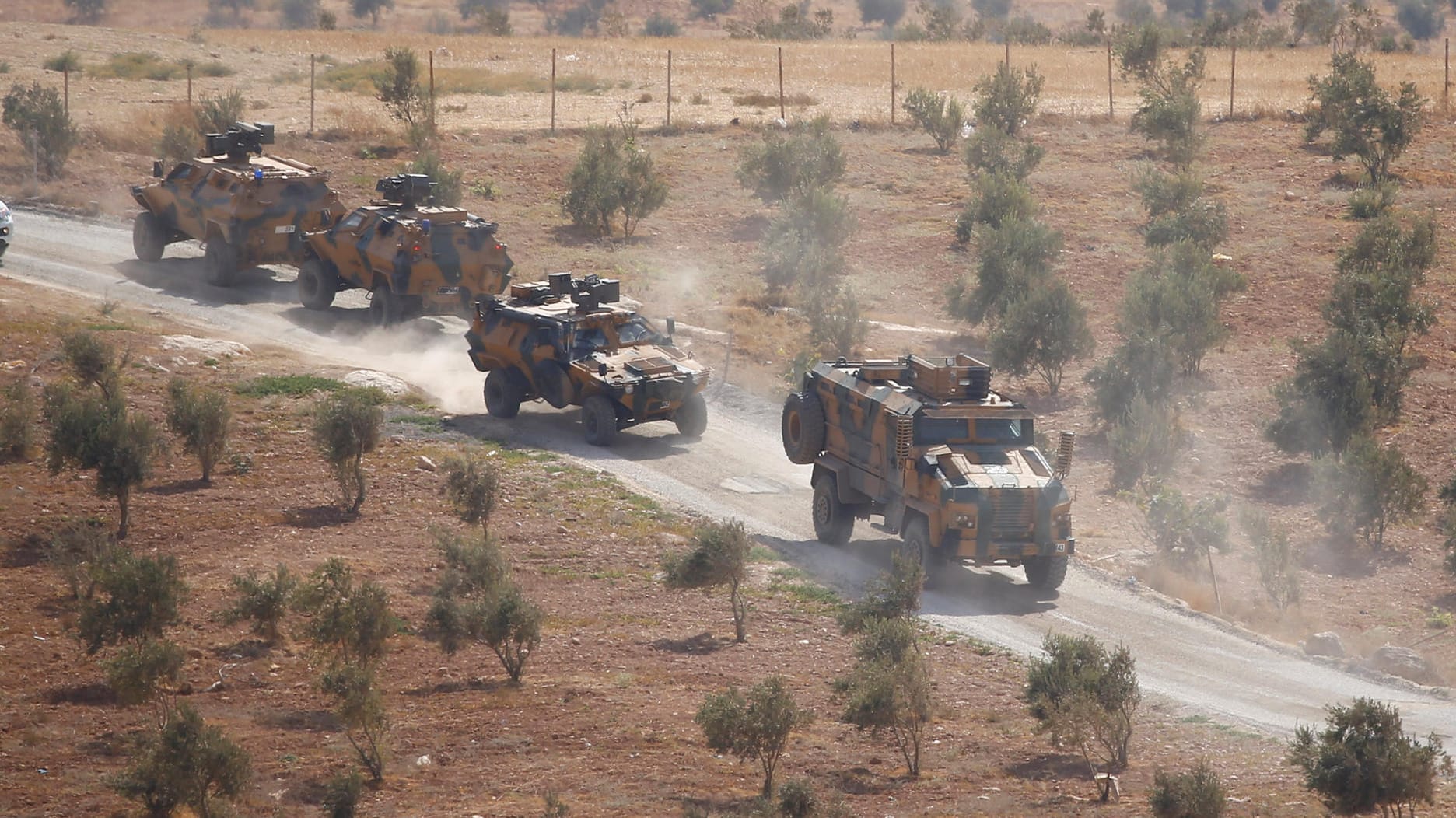 Gepanzerte Fahrzeuge der türkischen Armee an der Grenze zu Syrien.