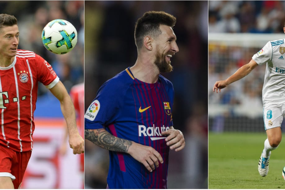 Robert Lewandowski (l.) ist nominiert. Auch Messi (m.) und Kroos sind dabei.