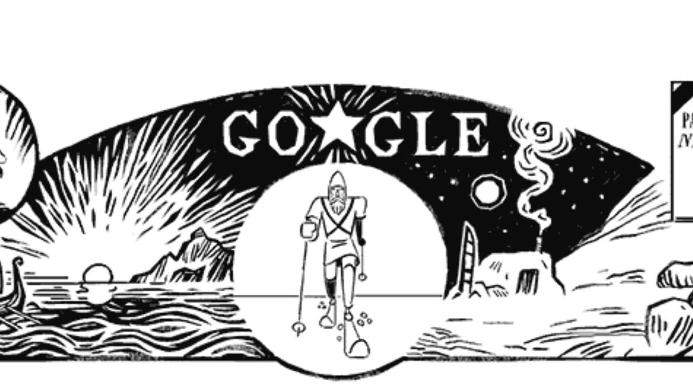 Das Google Doodle für Fridtjof Nansen ehrt den Polarforscher zu seinem 156. Geburtstag.
