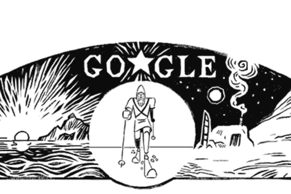 Das Google Doodle für Fridtjof Nansen ehrt den Polarforscher zu seinem 156. Geburtstag.