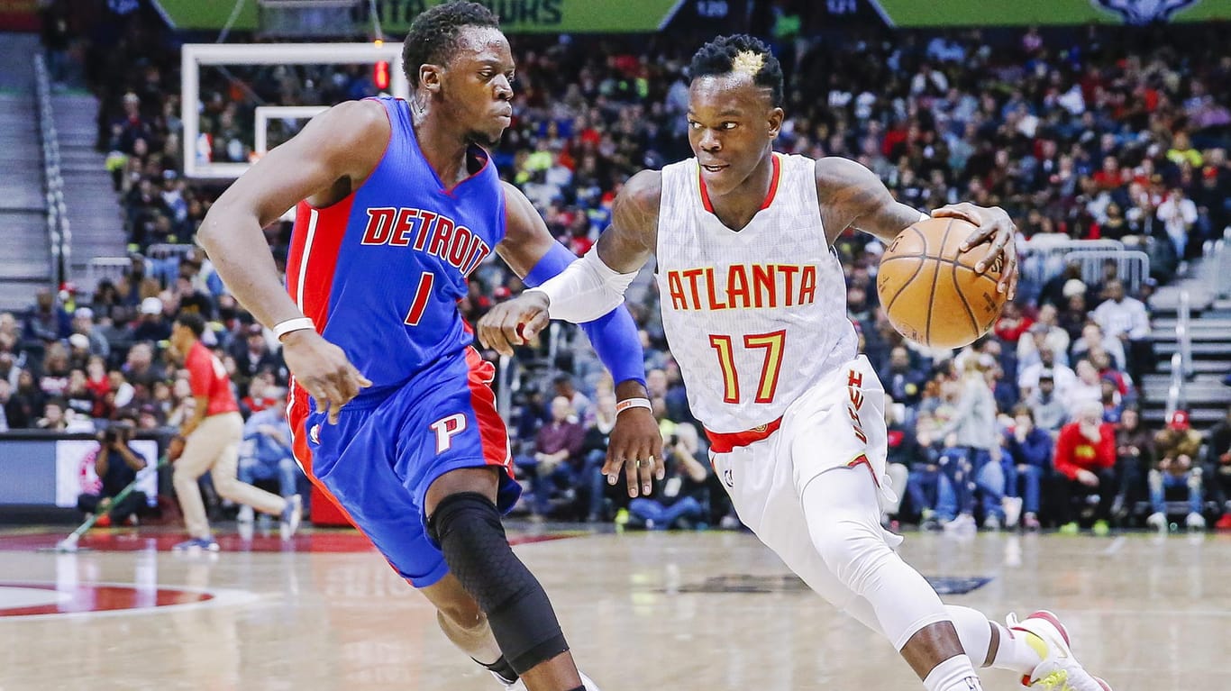 Dennis Schröder (r.) im Eins-gegen-Eins gegen Reggie Jackson von den Detroit Pistons.