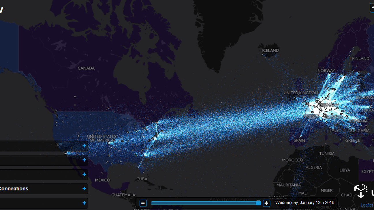 Das Darknet läuft über weit verteilte Knotenpunkte, in dieser Grafik hell dargestellt.