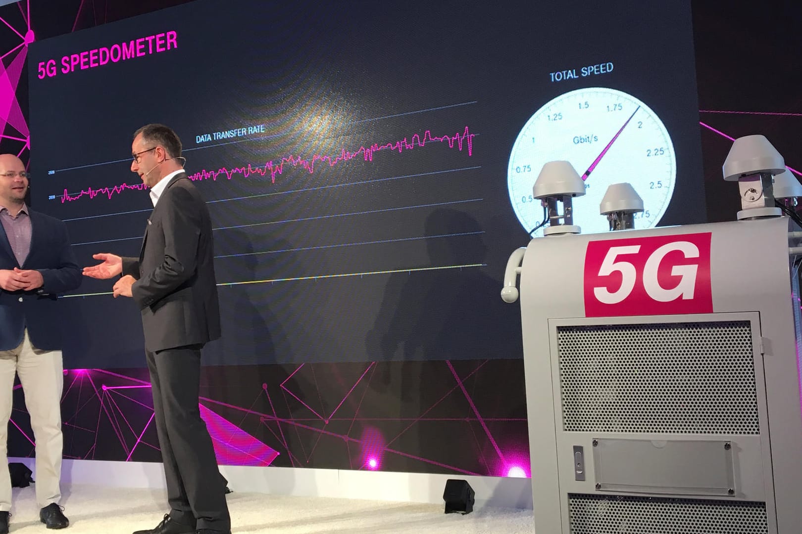 CTO der Deutschen Telekom, Bruno Jacobfeuerborn, präsentierte erfolgreich das neue Highspeed-Netz 5G in Berlin.