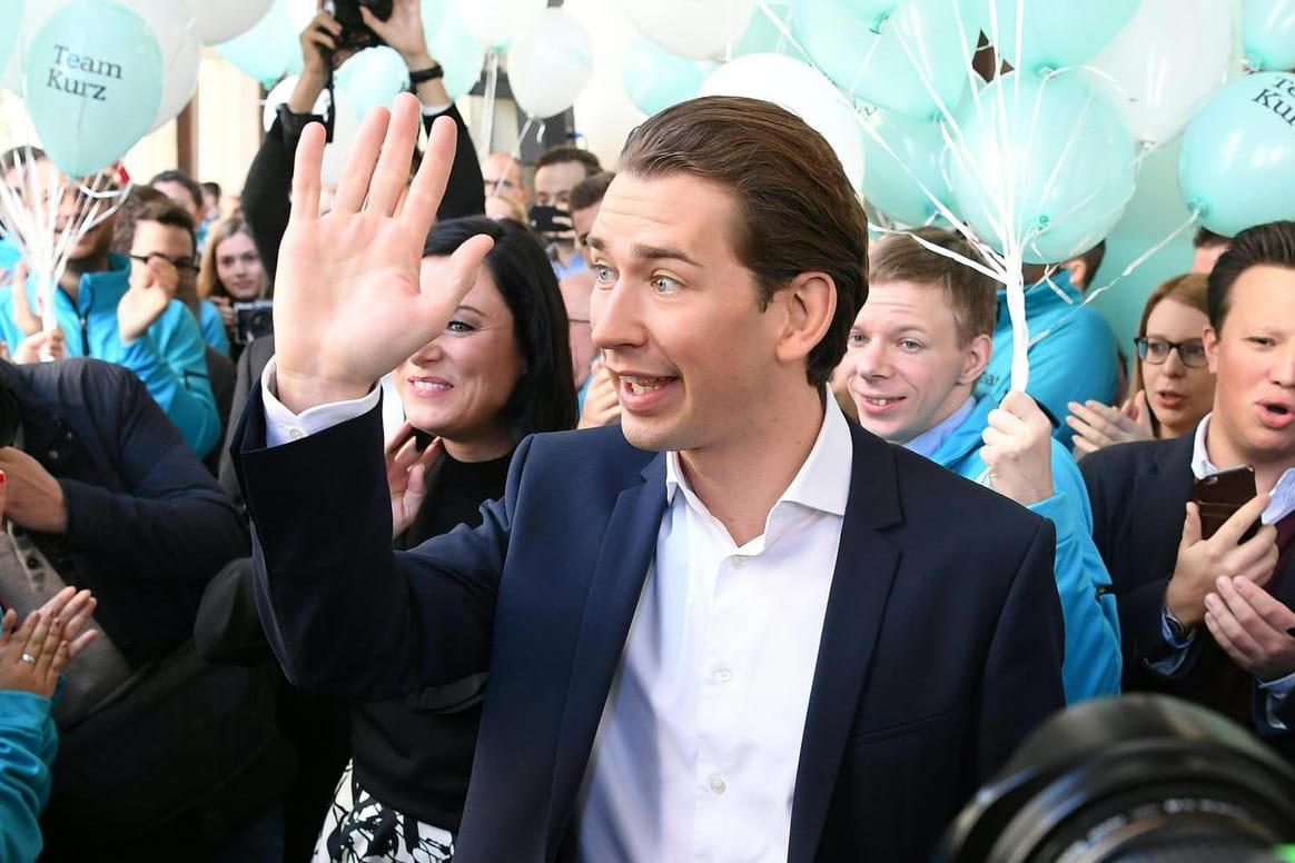 Der österreichische Spitzenkandidat der ÖVP, Außenminister Sebastian Kurz (M), ist der Gewinner der Parlamentswahl.