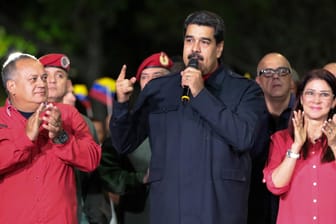 Venezuelas Präsident Nicolás Maduro hielt eine Ansprache nach Bekanntgabe des Wahlergebnisses.
