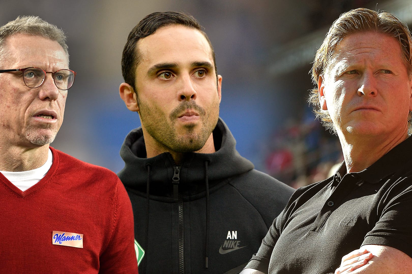 Schwere Zeiten für Peter Stöger (l.), Alexander Nouri und Markus Gisdol.