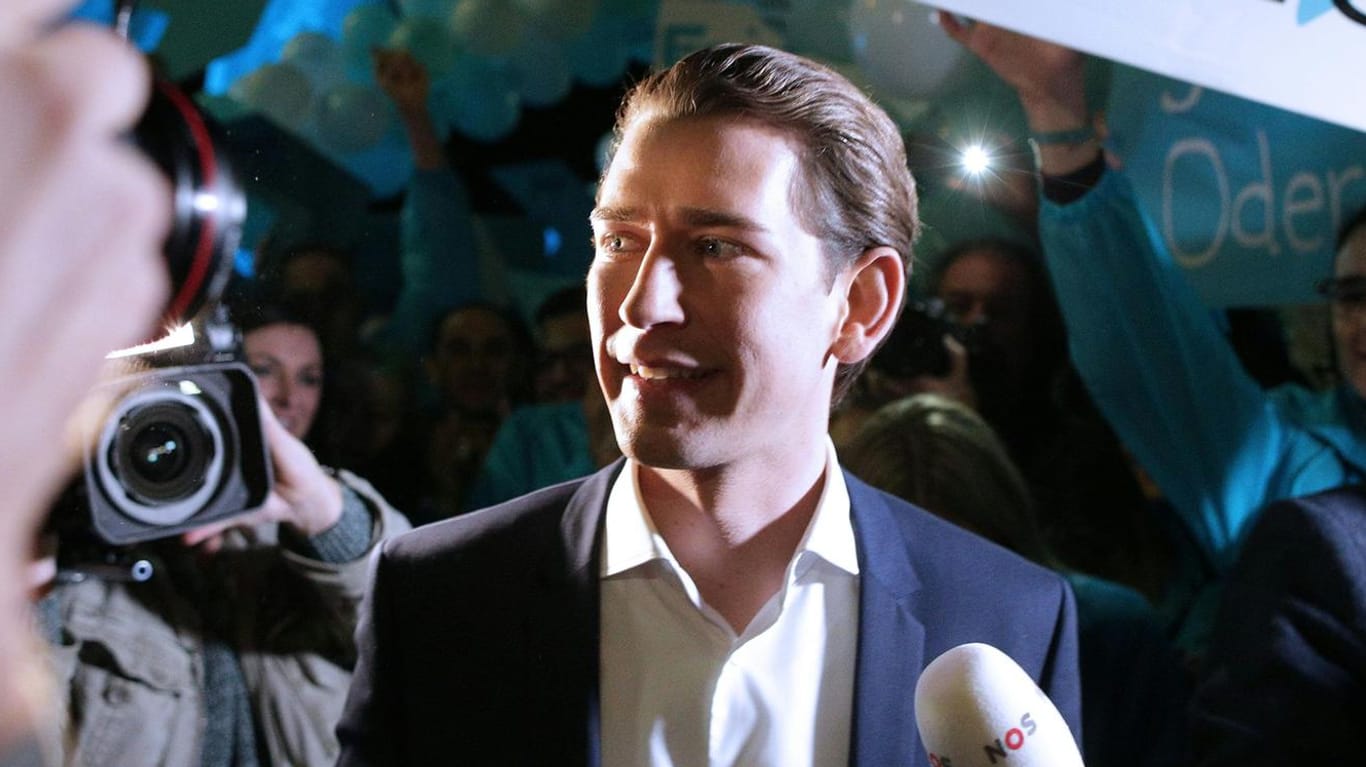 ÖVP-Spitzenkandidat Sebastian Kurz (M) nach der Wahl in Österreich.