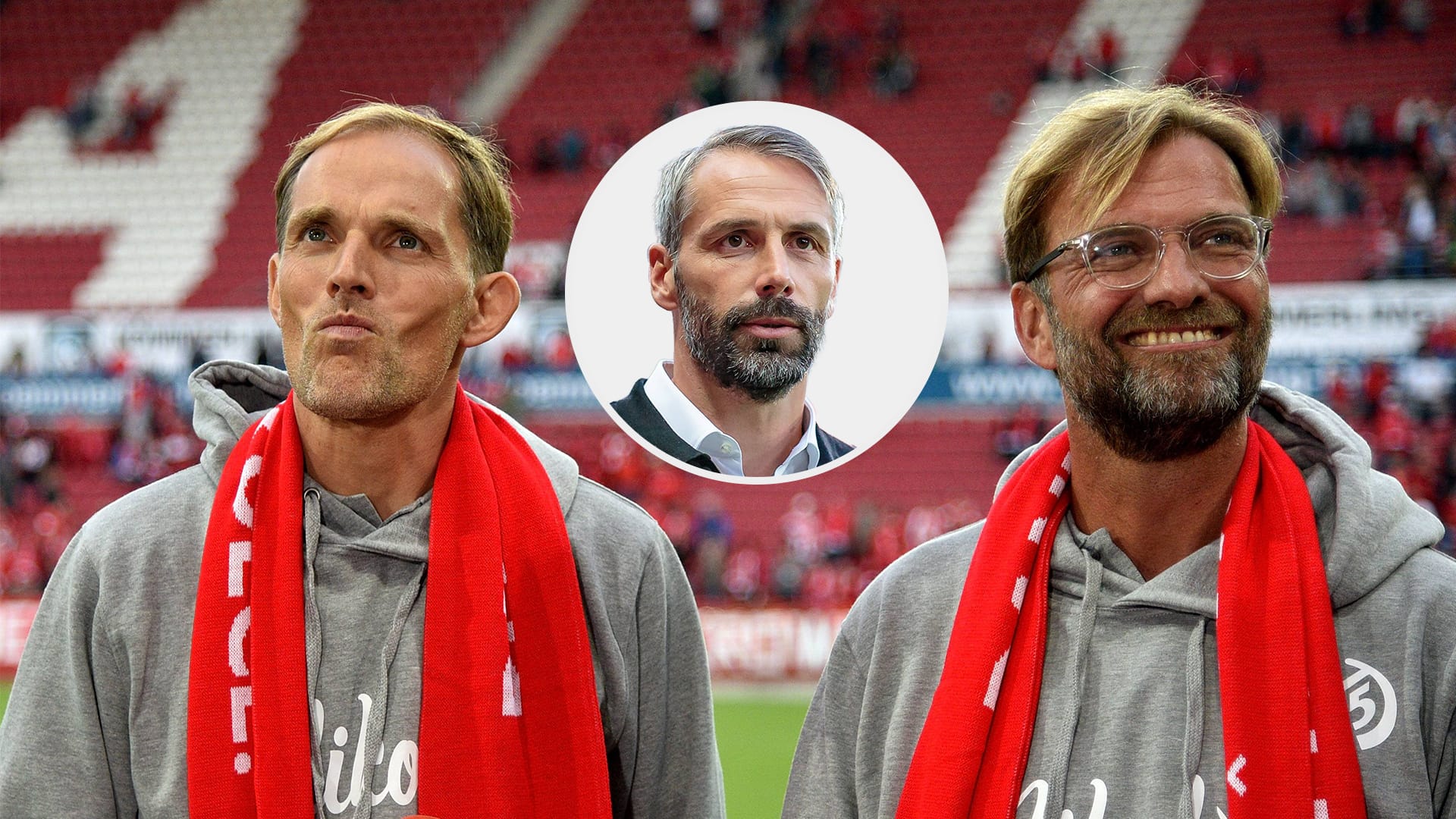 Marco Rose (m.) kennt Thomas Tuchel und Jürgen Klopp aus Mainzer Zeiten.