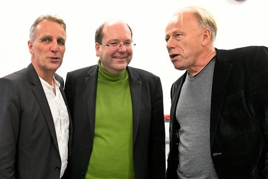 Niedersachsens Umweltminister Stefan Wenzel, Agrarminister Christian Meyer und der Bundestagsabgeordnete Jürgen Trittin beim Parteirat der niedersächsischen Grünen.