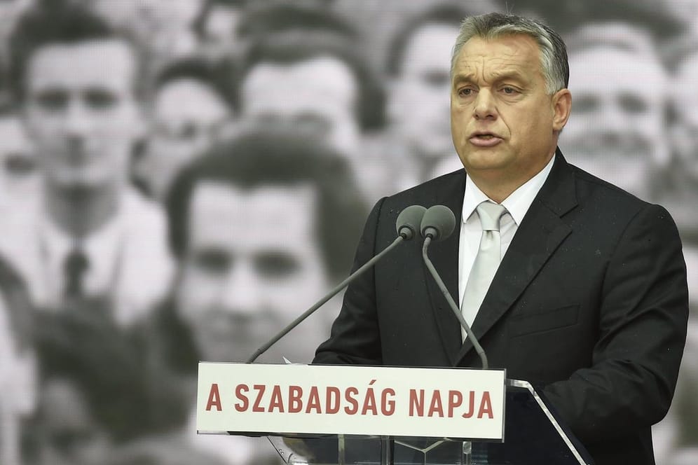 Der ungarische Ministerpräsident Viktor Orban bei seiner Rede zum Nationalfeiertag in Ungarn.