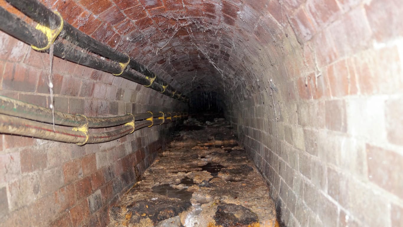 Ein rund 50 Meter langer Fettberg («Fatberg»), der einen Teil des Rohrs blockiert, rund vier Meter unter der Erdoberfläche im Abwasserschacht eines hundertfünfzig Jahre alten Tunnels in London.