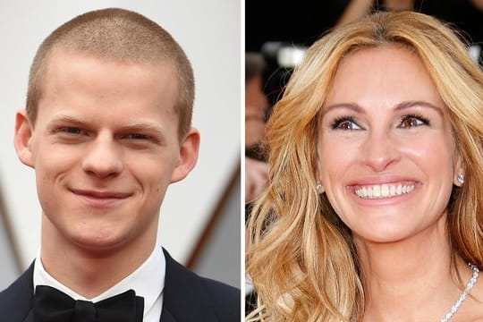 Lucas Hedges (l) und Julia Roberts stehen gemeinsam vor der Kamera.