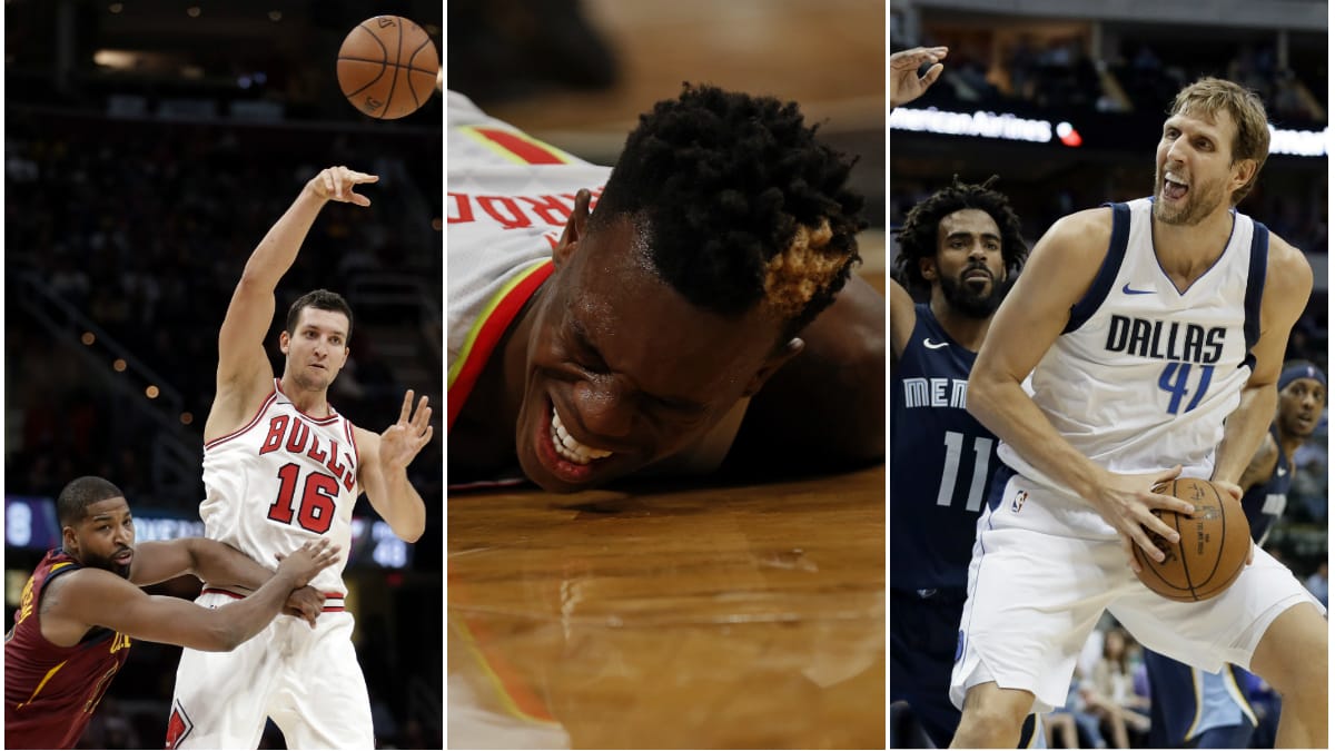 Paul Zipser (l.), Dennis Schröder (m.) und Dirk Nowitzki haben insgesamt nur drei Siege geholt.