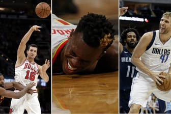 Paul Zipser (l.), Dennis Schröder (m.) und Dirk Nowitzki haben insgesamt nur drei Siege geholt.