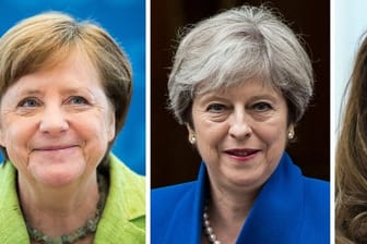 Die mächtigsten Frauen der Welt: Angela Merkel, die britische Premierministerin Theresa May (M.