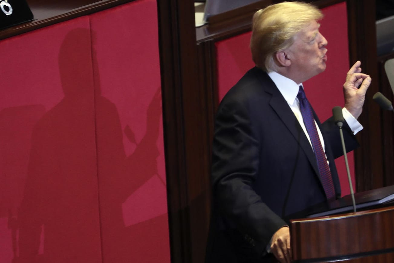 US-Präsident Donald Trump spricht in Seoul, Südkorea, vor der südkoreanischen Nationalversammlung. Trumps erste Asienreise führt den US-Präsidenten von Japan aus weiter nach Südkorea, China, Vietnam und auf die Philippinen.