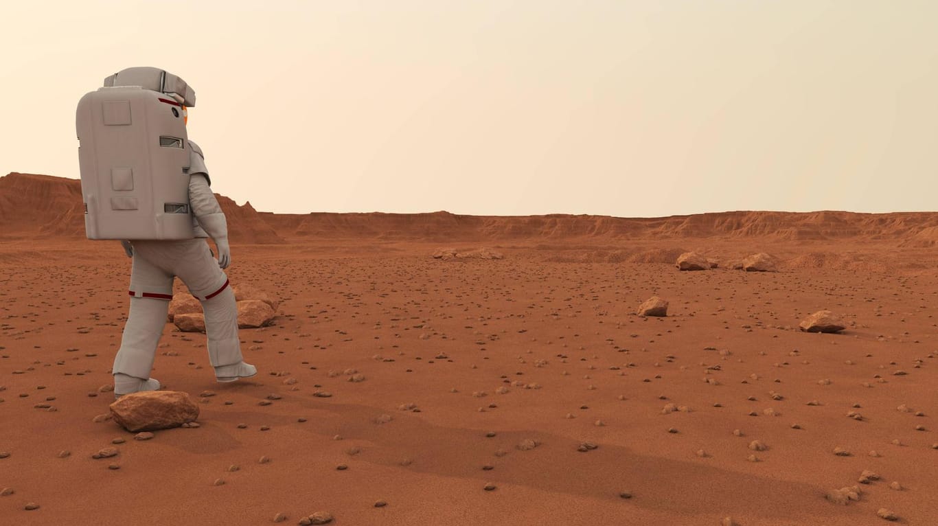 Illustration eines Astronauten auf dem Mars: Die Wüste im Oman bietet hervorragende Trainingsbedingungen.