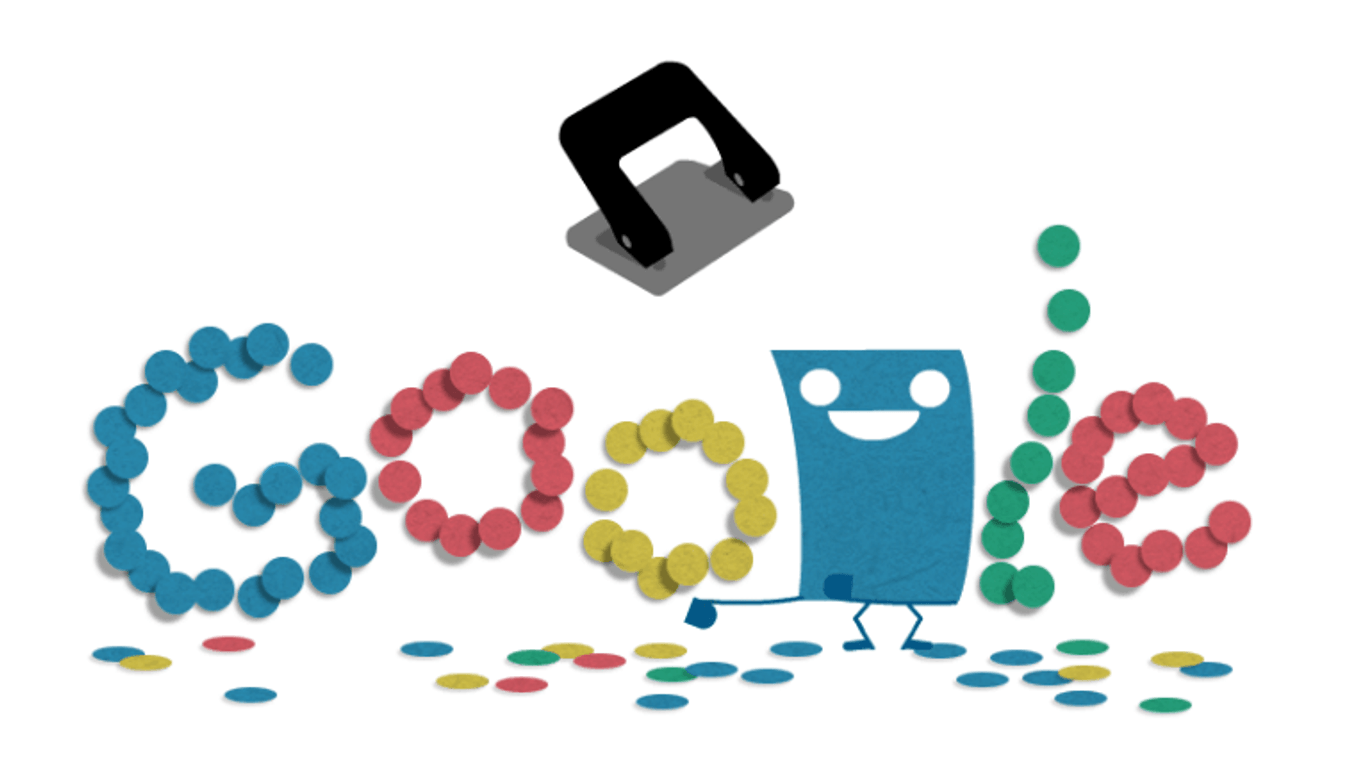 Im Google Doodle erweckt der Locher ein Blatt Papier zum Leben.