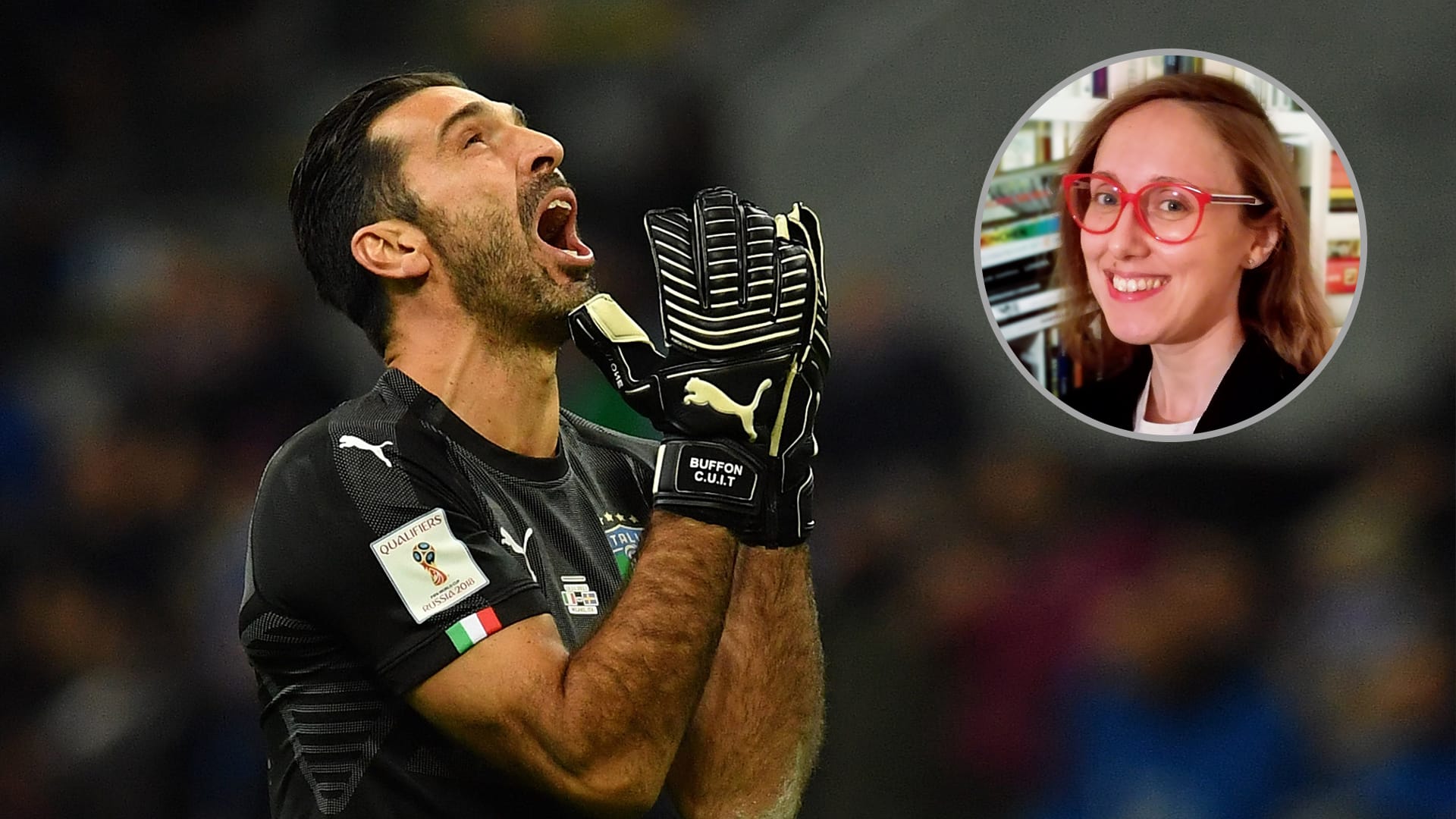 Ein verzweifelter Gianluigi Buffon, den Valeria Meta am Fernseher verfolgen musste.