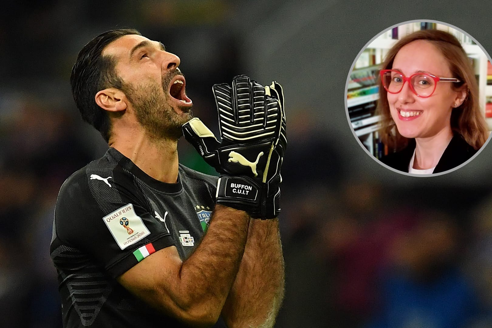 Ein verzweifelter Gianluigi Buffon, den Valeria Meta am Fernseher verfolgen musste.