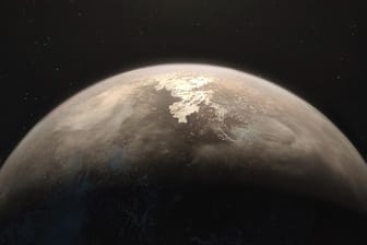 Illustration von Ross 128 b: Der erdähnliche Planet bewegt sich langsam auf die Erde zu.
