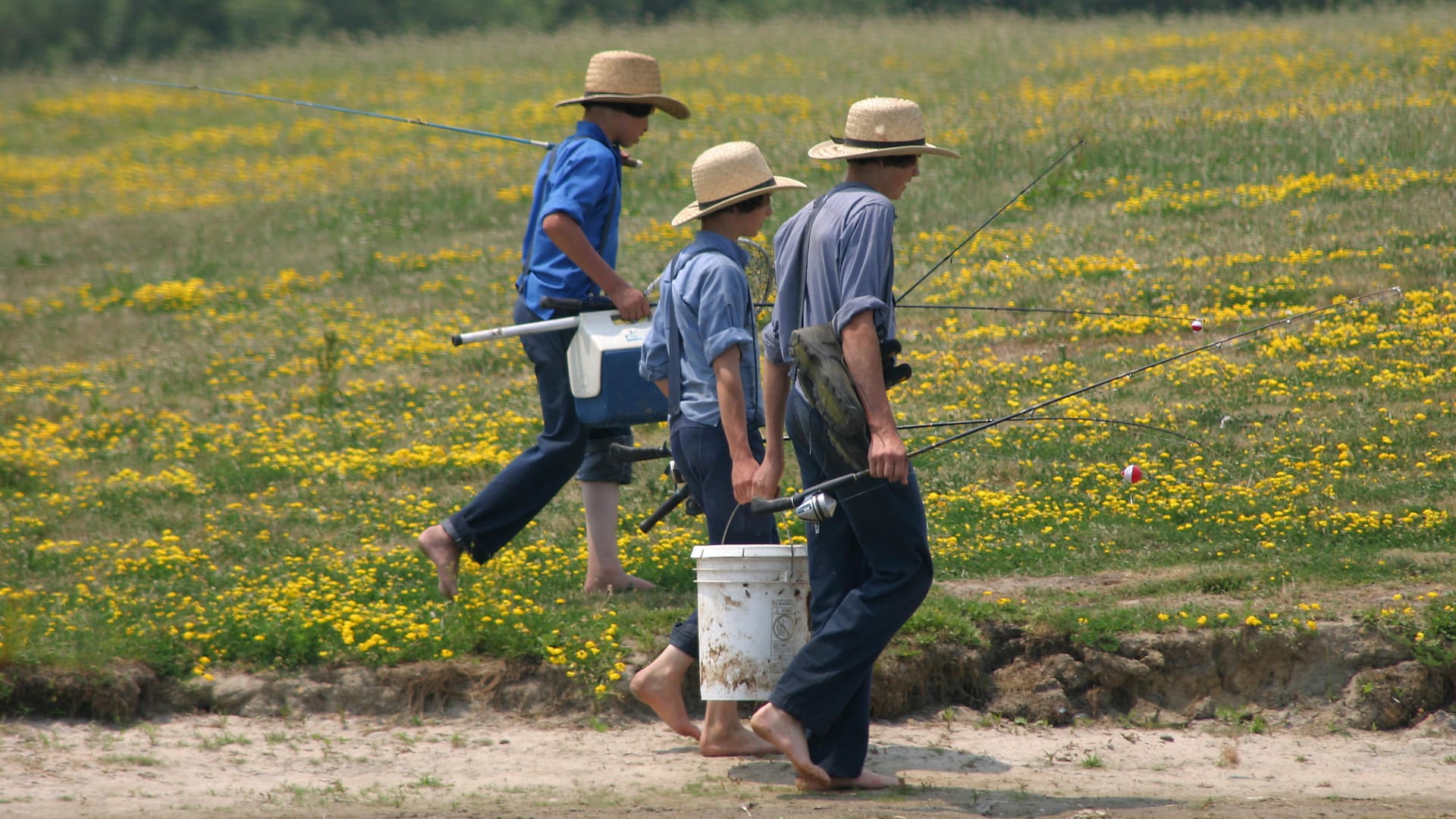 Amish-Jungen auf einer Landstraße