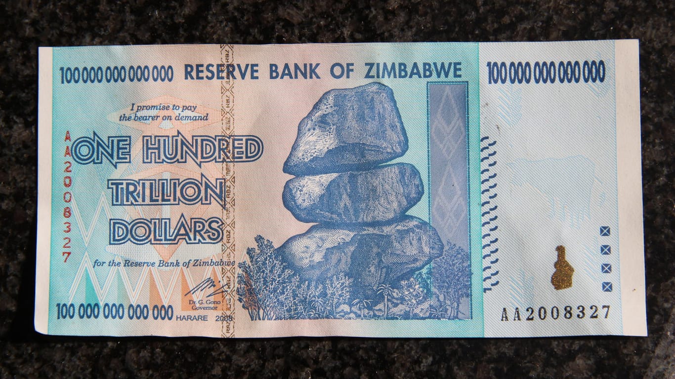 Ein 100-Trillionen-Dollar-Geldschein aus Simbabwe: Dafür gab es zuletzt nur noch ein Stück Butter.
