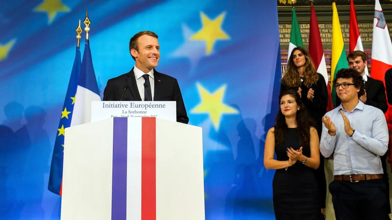 Strahlendes Bekenntnis zu Europa: Ende September 2017 hielt Frankreichs Präsident Emmanuel Macron seine europäische Grundsatzrede vor Studenten in Paris.