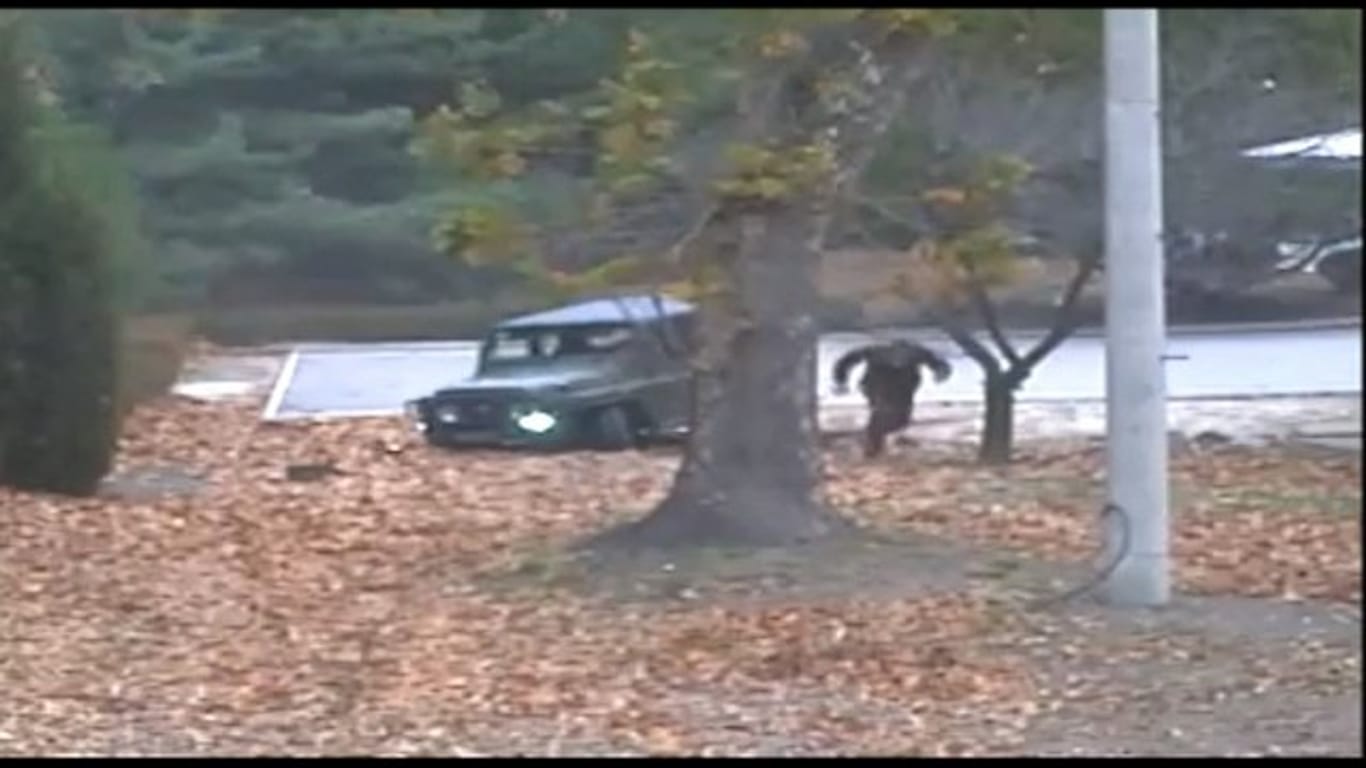 Das von der Mission der Vereinten Nationen in Südkorea zur Verfügung gestellte Standbild einer Überwachungskamera zeigt den Fluchtversuch des nordkoreanischen Soldaten.
