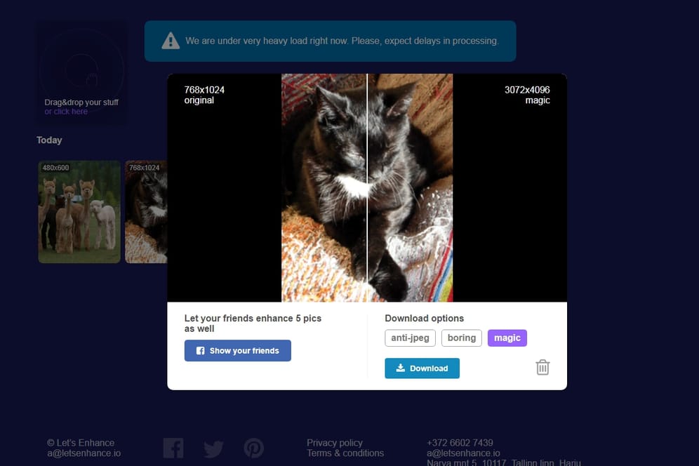 Foto-Webseite: Mit wenigen Klicks können Nutzer hier Bilder verbessern.
