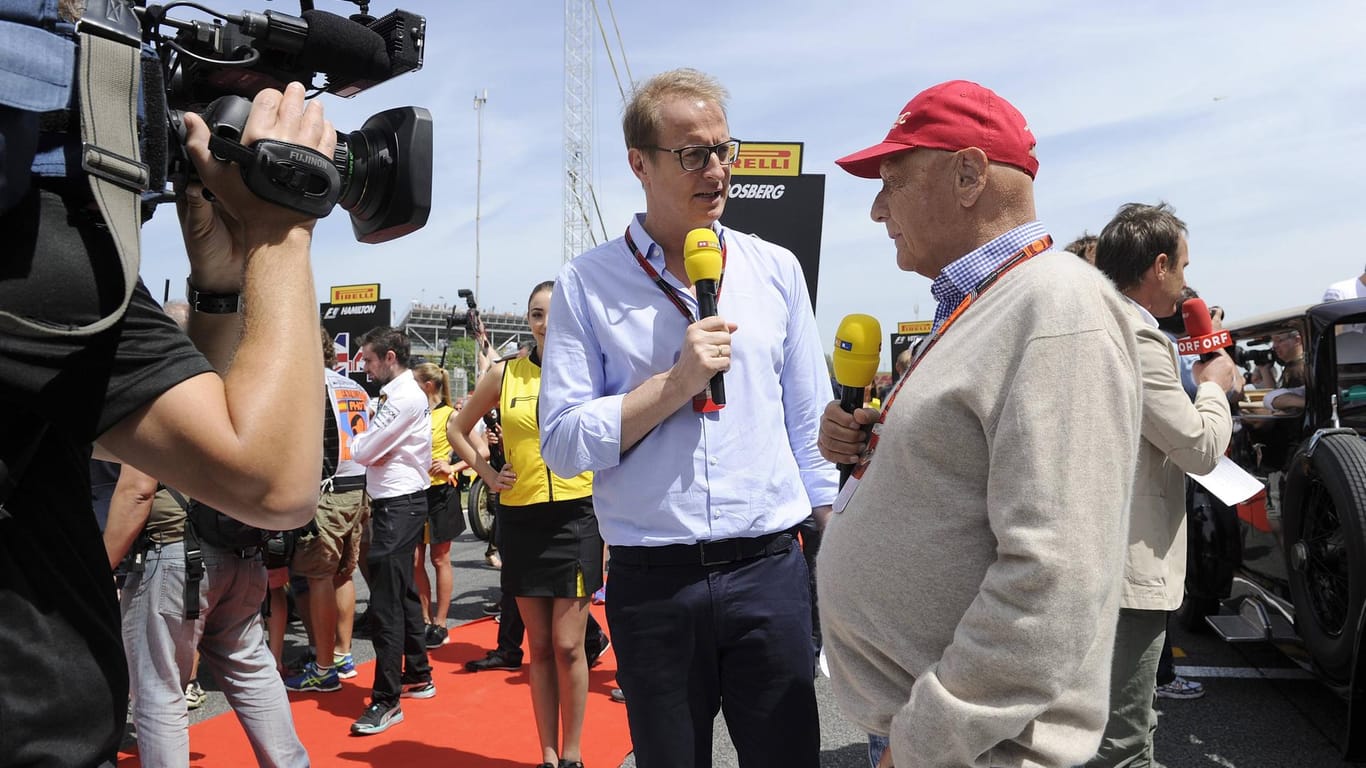 RTL-Moderator Florian König und Niki Lauda, hier 2015 in Spanien.