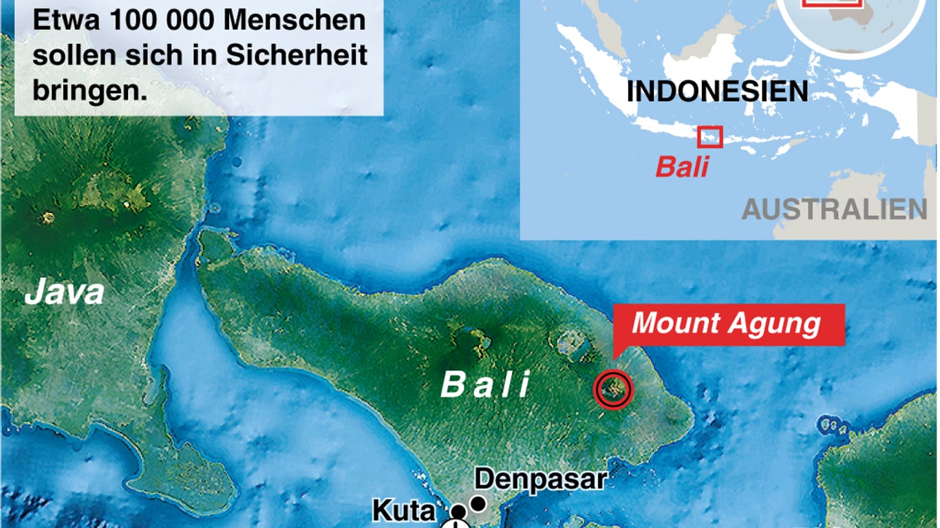 Landkarte von Bali zum Drohenden Vulkanausbruch