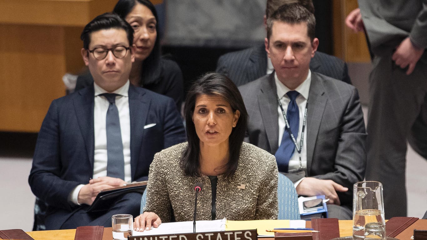 Die US-Botschafterin bei der UNO, Nikki Haley am Mittwochabend (Ortszeit) in New York: "Im Falle eines Krieges" werde die Führung in Pjöngjang "vollkommen zerstört".
