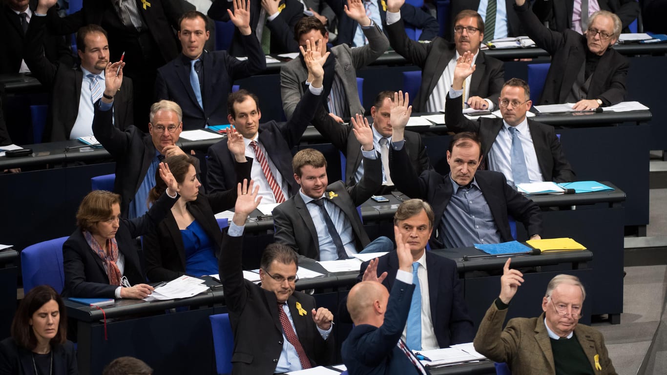 Die AfD-Fraktion im Bundestag: Entgegen öffentlicher Beteuerungen sind viele Abgeordnete wohl nervös - Neuwahlen könnten sie ihr Mandat kosten.