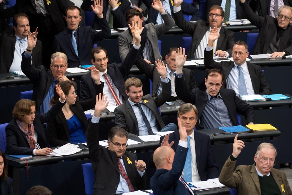 Die AfD-Fraktion im Bundestag: Entgegen öffentlicher Beteuerungen sind viele Abgeordnete wohl nervös - Neuwahlen könnten sie ihr Mandat kosten.