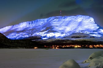 The Saana fell is lighted as part of the Luminous Finland 100 project, a light art event that will be held in honour of the 100th anniversary of Finland's independence, in Kilpisjarvi