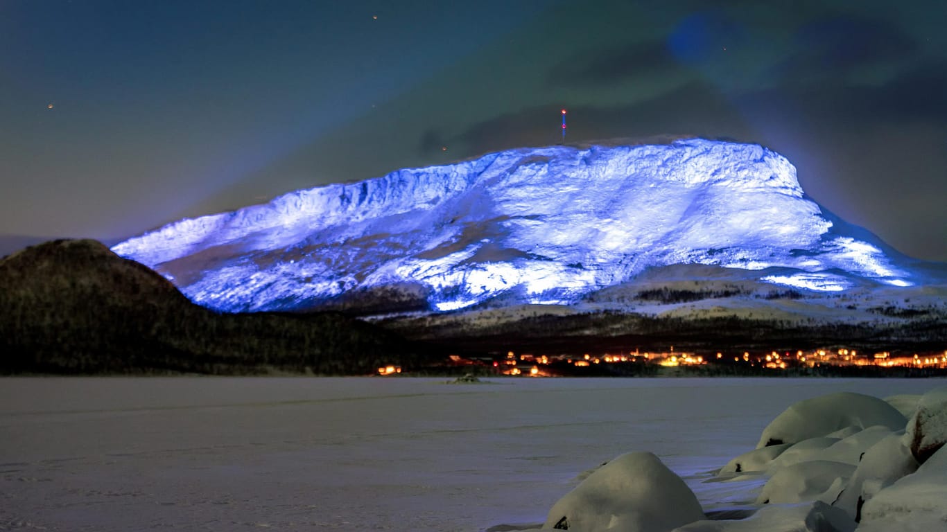 The Saana fell is lighted as part of the Luminous Finland 100 project, a light art event that will be held in honour of the 100th anniversary of Finland's independence, in Kilpisjarvi