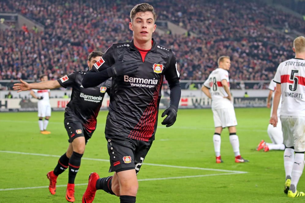 Leverkusens Havertz bejubelt seinen Treffer.