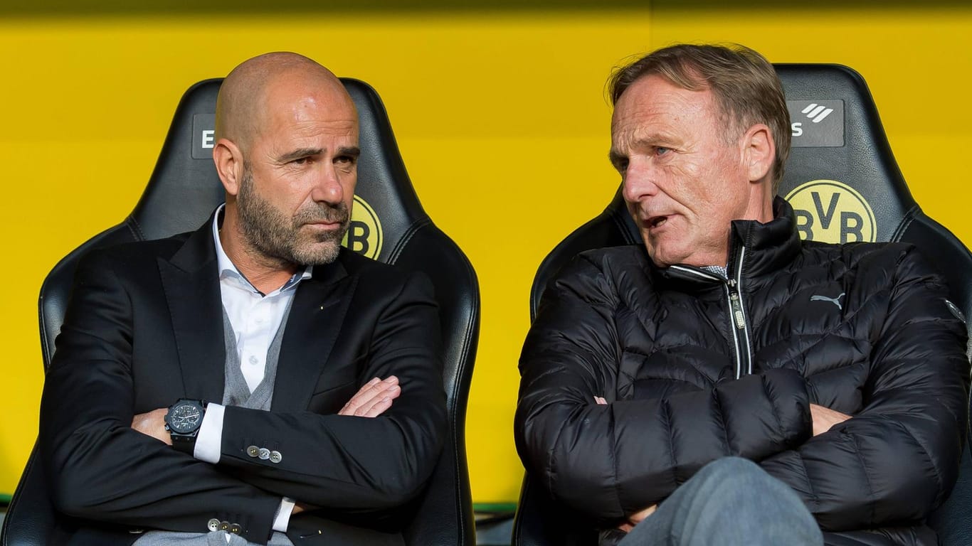 Gehen mittlerweile getrennte Wege: BVB-Boss Watzke (r.) und Ex-Trainer Bosz.