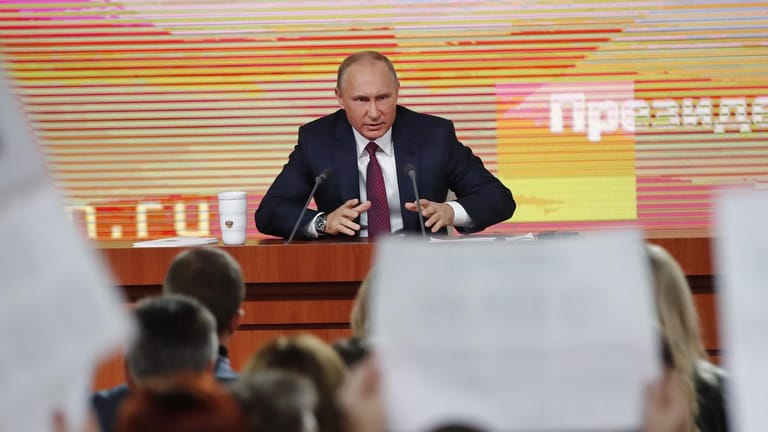 Russlands Präsident Wladimir Putin auf seiner jährlichen Pressekonferenz in Moskau.