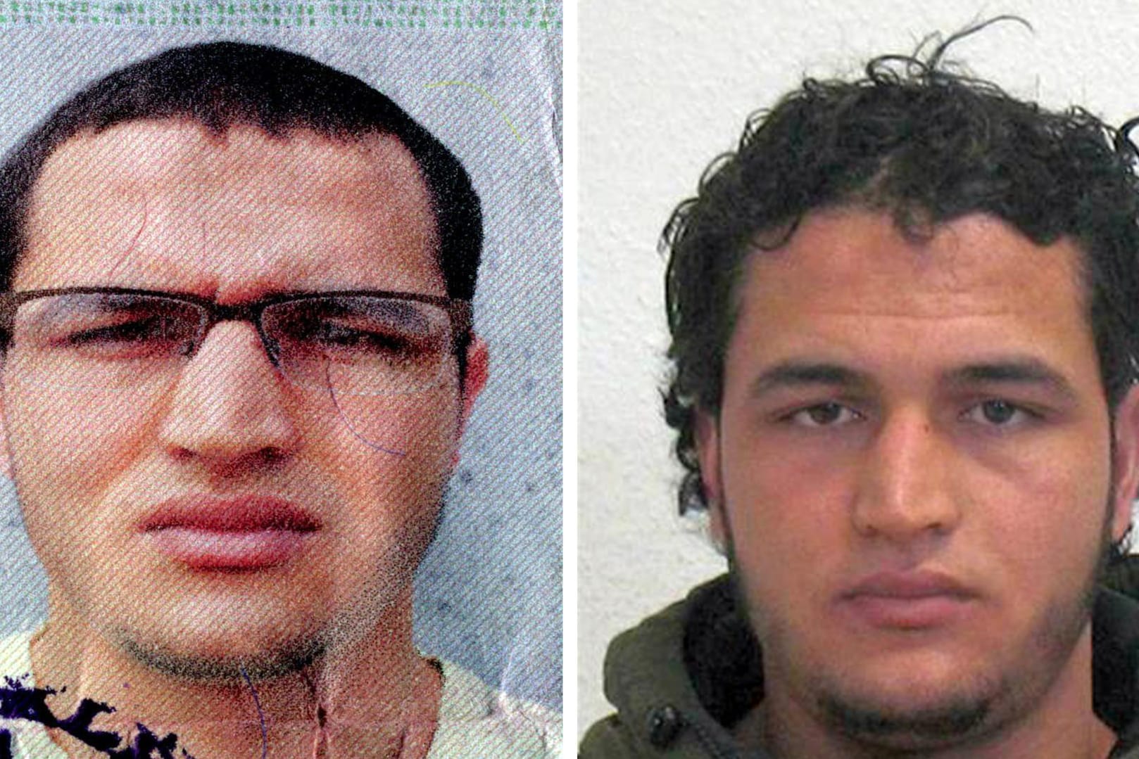 Die Bildkombo zeigt die vom Bundeskriminalamt (BKA) veröffentlichten Fahndungsfotos von Anis Amri.