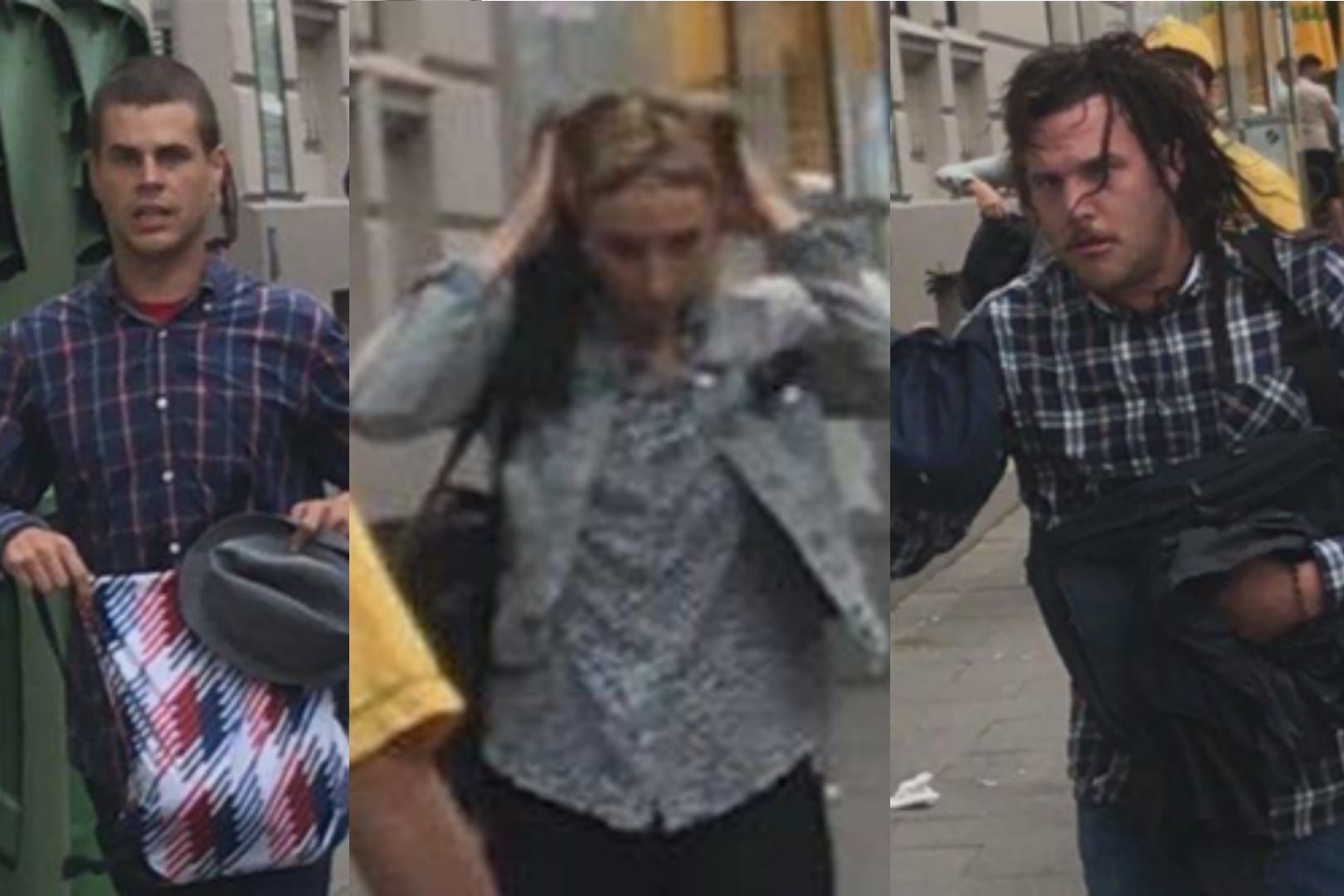 Fahndungsbilder der Polizei: Mit diesen Aufnahmen, die die Tatverdächtigen nach dem "Austausch der Tatkleidung" zeigen sollen, suchen die Ermittler nach G20-Krawallmachern.